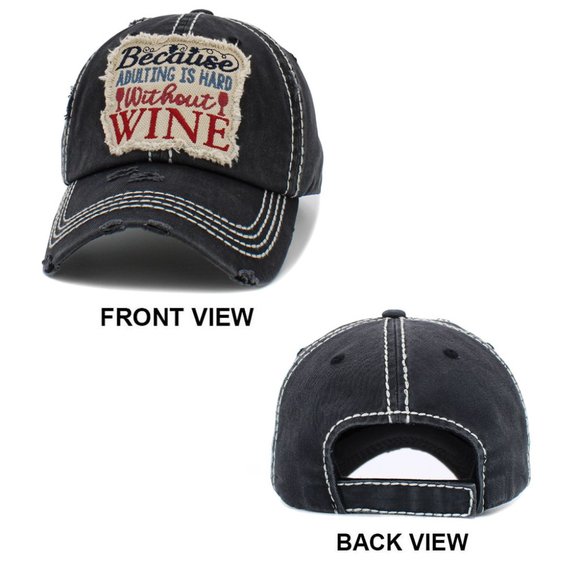 Because Adulting is Hard Without Wine Adjustable Vintage Baseball Cap - Picture 5 of 5
